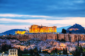 Image showing Acropolis in the evening after sunset