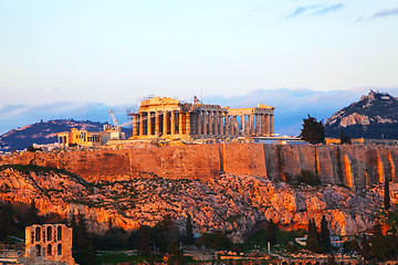 Image showing Acropolis in Athens, Greece in the evening