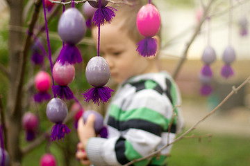 Image showing Little Boy With Easter Eggs