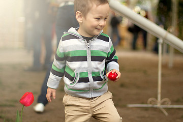 Image showing Little Boy With Easter Eggs