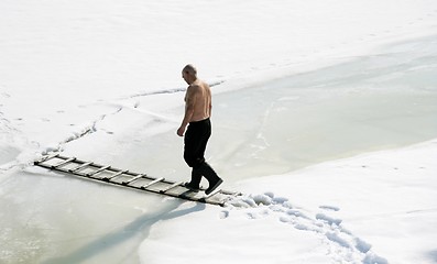 Image showing Man walking on ice