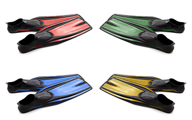 Image showing Set of multicolored swim fins on white background