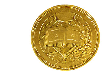 Image showing Medal with the image of the book and a laurel branch on a white 