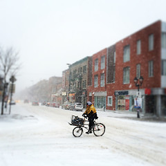 Image showing Montreal, Quebec, Canada – March 12, 2014: Cyclist is riding i