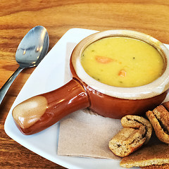 Image showing Lentil soup in a vegan restaurant
