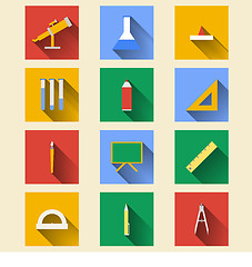 Image showing Flat icons for school supplies