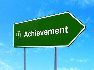 Image showing Education concept: Achievement and Head With Lightbulb on road sign background