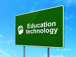 Image showing Education concept: Education Technology and Head With Gears on road sign background