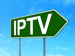 Image showing Web design concept: IPTV on road sign background