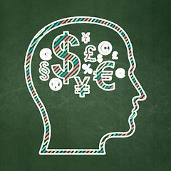Image showing Advertising concept: Head With Finance Symbol on chalkboard background