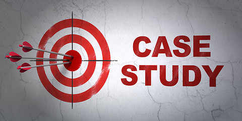 Image showing Education concept: target and Case Study on wall background