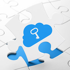 Image showing Cloud networking concept: Cloud With Key on puzzle background