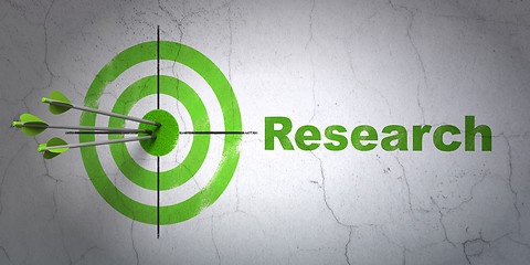 Image showing Advertising concept: target and Research on wall background