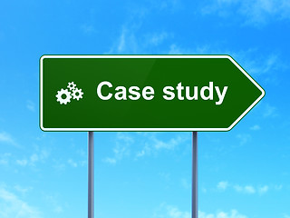 Image showing Education concept: Case Study and Gears on road sign background