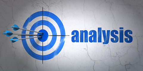 Image showing Advertising concept: target and Analysis on wall background