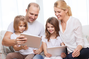 Image showing family and two kids with tablet pc computers