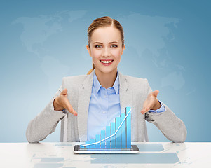 Image showing smiling businesswoman with tablet pc