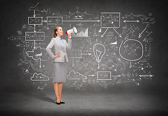 Image showing smiling businesswoman with megaphone