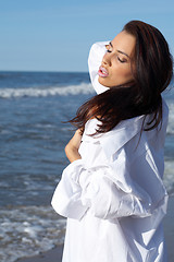 Image showing Beautiful Woman at seaside