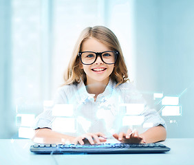 Image showing student girl with keyboard and virtual screen