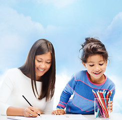 Image showing mother and daughter drawing