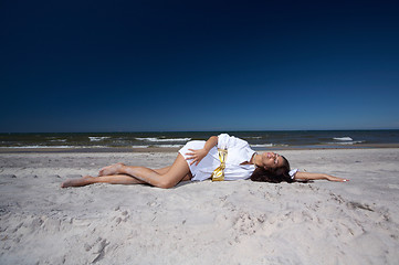 Image showing Beautiful Woman at seaside