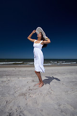 Image showing Beautiful Woman at seaside