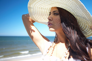 Image showing Beautiful Woman at seaside