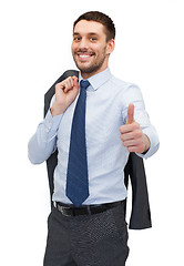 Image showing handsome buisnessman with jacket over shoulder