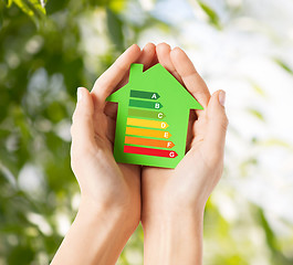 Image showing hands holding green paper house