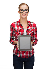 Image showing smiling girl with blank tablet pc screen