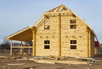 Image showing Construction of log houses