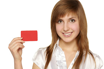 Image showing Girl showing red card in hand