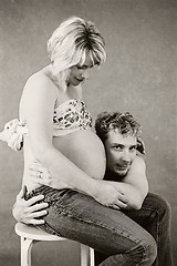 Image showing Loving happy couple, pregnant woman with her husband