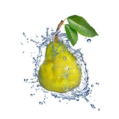 Image showing yellow pear with water splash isolated on white