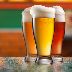 Image showing Different beer in glasses in pub