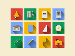 Image showing Flat icons for school supplies