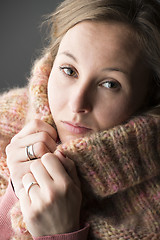 Image showing Woman with wool scarf