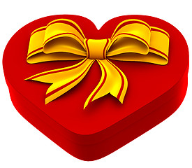 Image showing heart shaped box with golden bow for gift