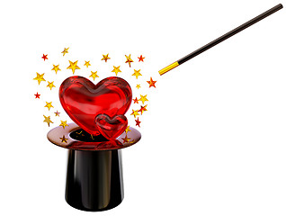 Image showing Retro hat with magic wand for love spell