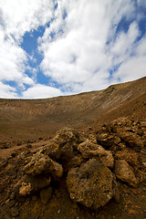 Image showing stone  spain volcanic timanfaya  rock  sky  hill and summer 