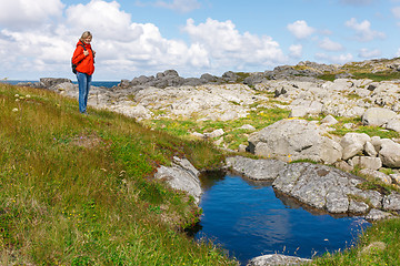 Image showing Woman hiker on wild nature