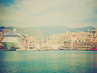 Image showing Retro look View of Genoa Italy from the sea