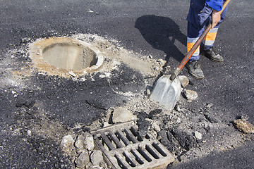 Image showing Repairing sewer manhole