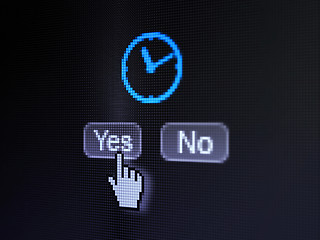 Image showing Timeline concept: Clock on digital computer screen