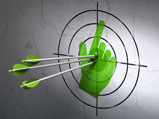Image showing Social network concept: arrows in Mouse Cursor target on wall background
