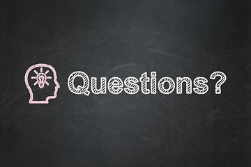 Image showing Education concept: Head With Lightbulb and Questions? on chalkboard background