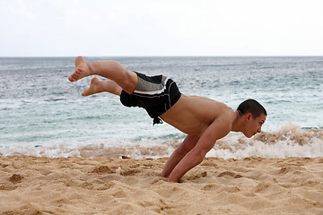 Image showing Handstand on the beach