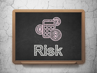 Image showing Business concept: Calculator and Risk on chalkboard background