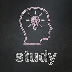 Image showing Education concept: Head With Lightbulb and Study on chalkboard background